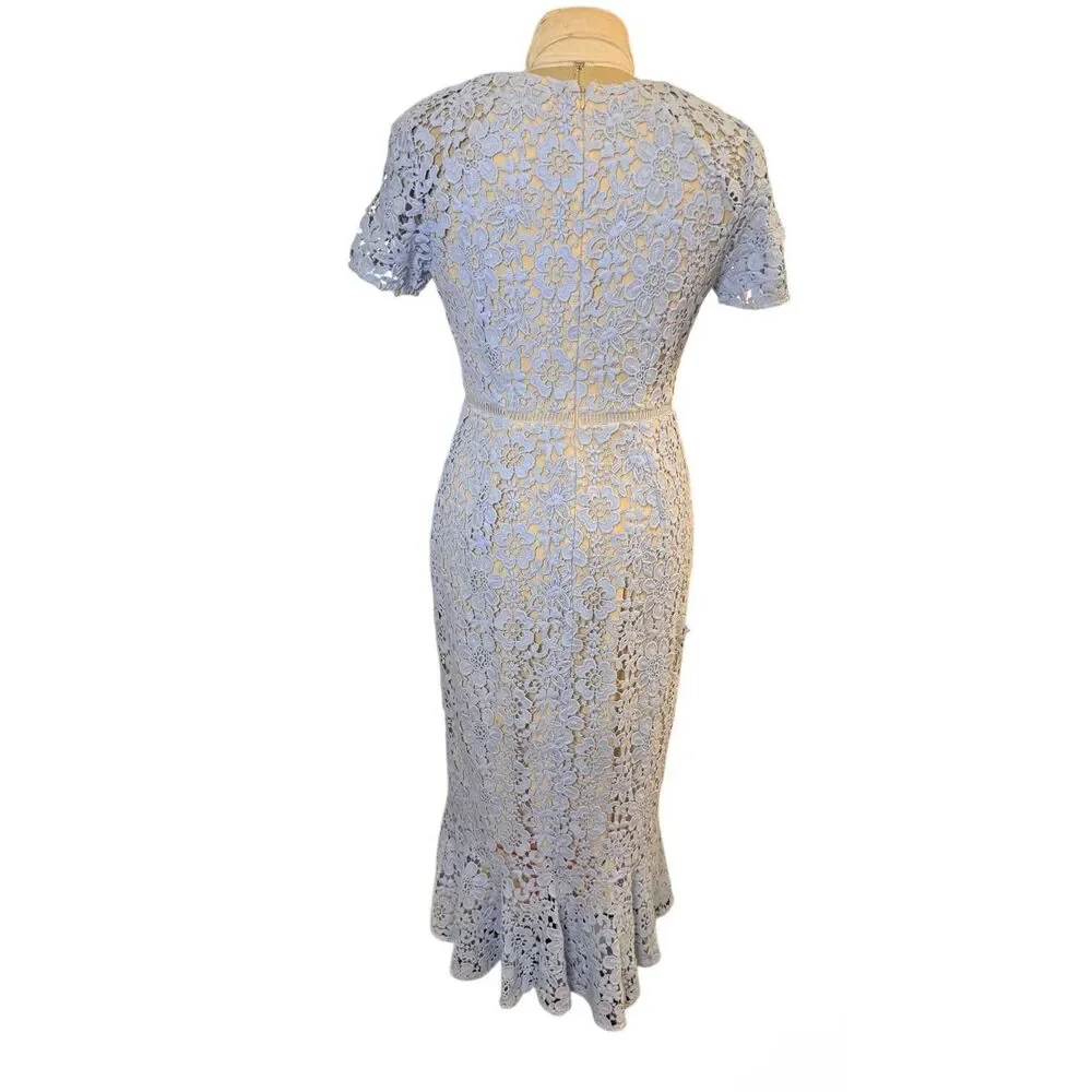 Shoshanna Light Blue Lace Short Sleeve Fit & Flare Dress Sz 10 - Picture 7 of 14